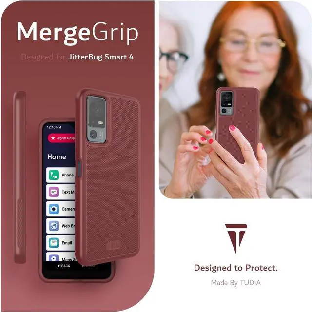 Alt view image 7 of 7 - MergeGrip Designed for Lively Jitterbug Smart 4 Phone Case [Military Grade Drop Tested] Shockproof Slim Dual Layer Tough Heavy Duty Protective Phone Case Cover for Seniors (Burgundy)