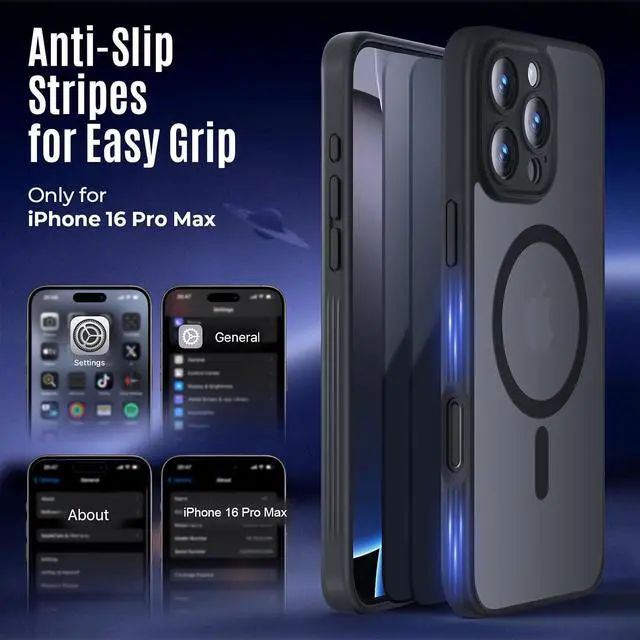 Alt view image 2 of 6 - Designed for iPhone 16 Pro Max Case Compatible with MagSafe with Privacy Screen Protectors X2 [Camera Protection] [15FT Military Drop Protection] Shockproof Phone Case 2024 Black