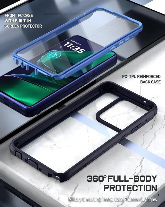 Alt view image 5 of 7 - Guardian Case for Motorola Moto G Stylus 5G 2025 [Screen Protector Works with Fingerprint ID] [20 FT Mil-Grade Drop Tested] Full-Body Hybrid Shockproof Bumper Cover Blue/Clear