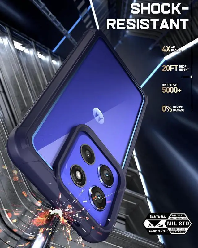 Alt view image 6 of 7 - Guardian Case for Motorola Moto G Stylus 5G 2025 [Screen Protector Works with Fingerprint ID] [20 FT Mil-Grade Drop Tested] Full-Body Hybrid Shockproof Bumper Cover Blue/Clear