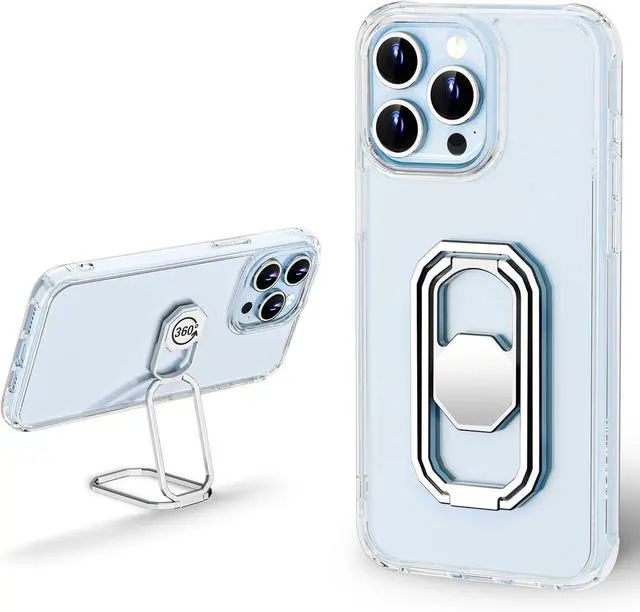 Main image of for iPhone 15 Pro Max Case with Metal Stand Phone Case Clear with Double Ring Holder Finger Kickstand [Foldable & Adjustable] Shockproof Protective Cover - Transparent