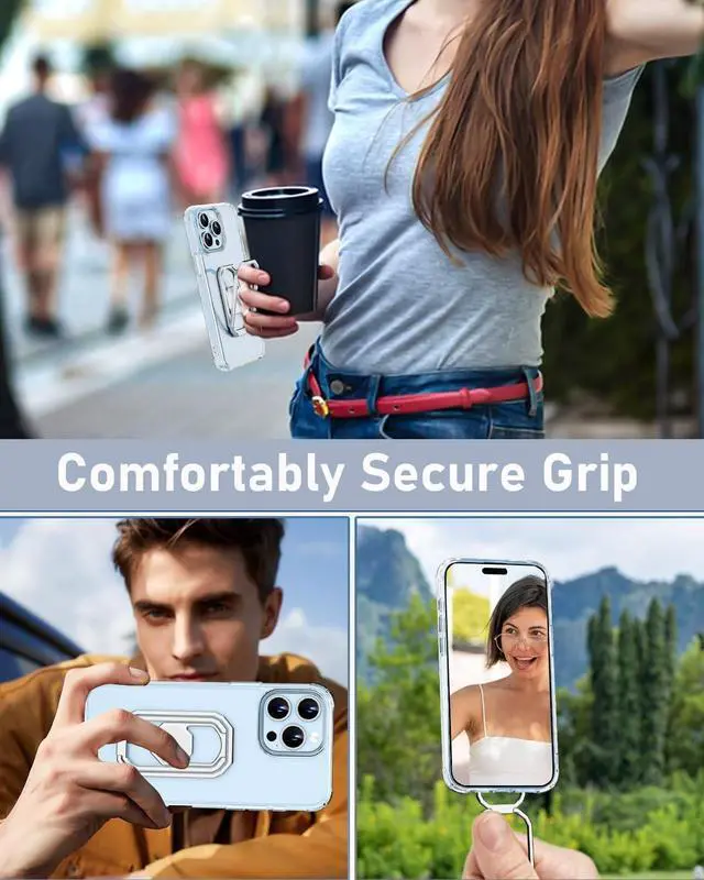 Alt view image 5 of 7 - for iPhone 15 Pro Max Case with Metal Stand Phone Case Clear with Double Ring Holder Finger Kickstand [Foldable & Adjustable] Shockproof Protective Cover - Transparent