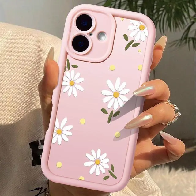 Alt view image 2 of 6 - Compatible with iPhone 16 Case Creative Flower Pattern Design Girls Women Liquid Silicone Cover Thicker Frame Shockproof and Scratch-Resistant Soft Case for iPhone 16 - Pink