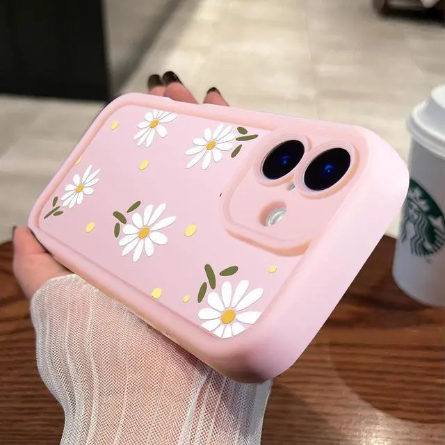 Alt view image 3 of 6 - Compatible with iPhone 16 Case Creative Flower Pattern Design Girls Women Liquid Silicone Cover Thicker Frame Shockproof and Scratch-Resistant Soft Case for iPhone 16 - Pink