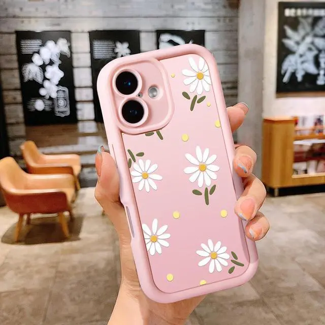 Alt view image 4 of 6 - Compatible with iPhone 16 Case Creative Flower Pattern Design Girls Women Liquid Silicone Cover Thicker Frame Shockproof and Scratch-Resistant Soft Case for iPhone 16 - Pink