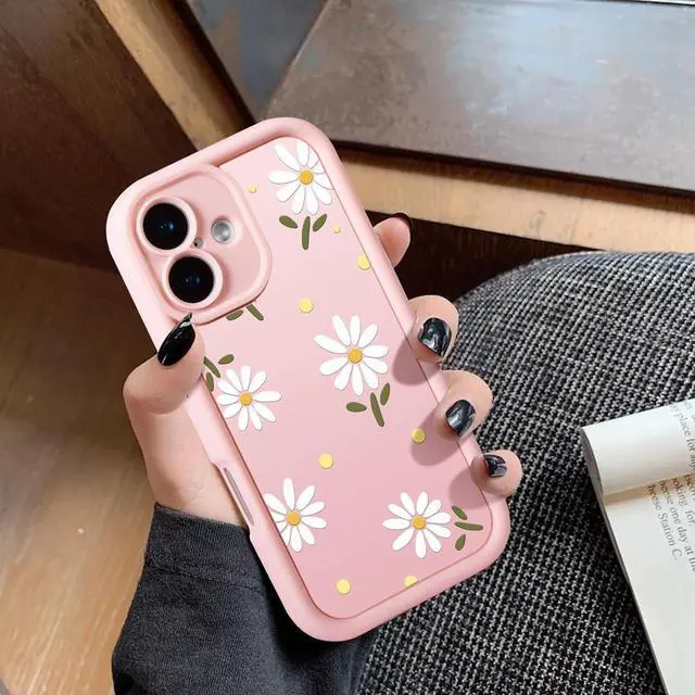 Alt view image 6 of 6 - Compatible with iPhone 16 Case Creative Flower Pattern Design Girls Women Liquid Silicone Cover Thicker Frame Shockproof and Scratch-Resistant Soft Case for iPhone 16 - Pink