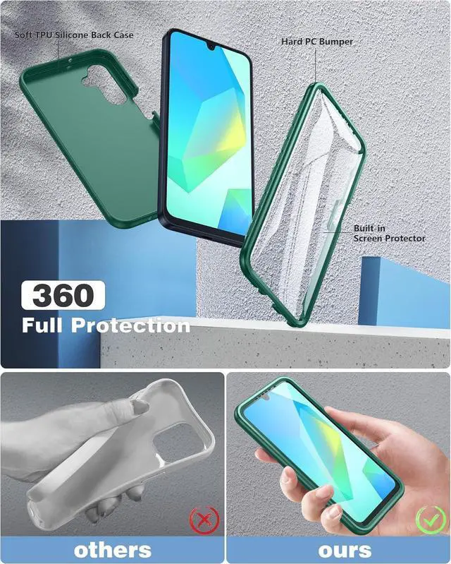 Alt view image 3 of 7 - for  Galaxy A16-5G Case: Phone Case with Built-in Screen Protector Protective Silicone Cell Phone Cover Rugged Shockproof Full Protection Slim Dual Layer Case Pine Green