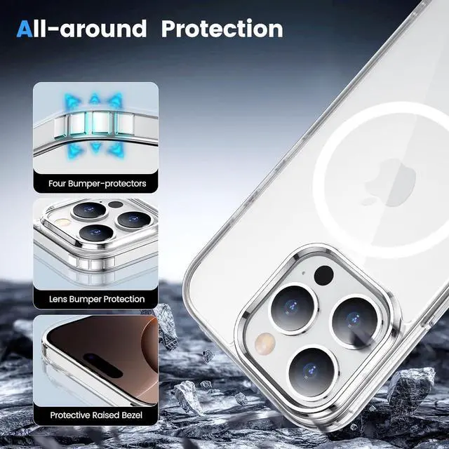 Alt view image 4 of 7 - for iPhone 16 Pro Max Case Clear [Compatible with Magsafe][Anti-Yellowing][Military-Grade Protection] Shockproof Slim Magnetic Phone Case for iPhone 16 Pro Max Transparent
