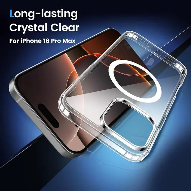Alt view image 5 of 7 - for iPhone 16 Pro Max Case Clear [Compatible with Magsafe][Anti-Yellowing][Military-Grade Protection] Shockproof Slim Magnetic Phone Case for iPhone 16 Pro Max Transparent