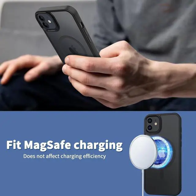 Alt view image 6 of 7 - Magnetic Case for iPhone 12 & iPhone 12 Pro 2020 6.1 inch-Compatible with MagSafe & Magnetic Car Phone Mount TPU Thin Phone Cases Cover Protective Shockproof Anti-Fingerprint(Matte Black)
