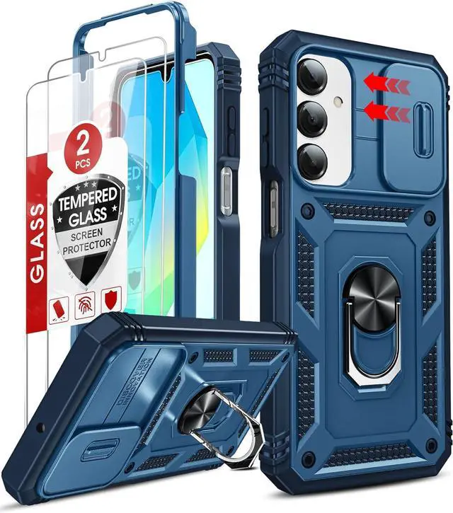 Main image of Compatible for  Galaxy A16-5G Phone Case: Galaxy A16 Screen Protector Tempered Glass X 2 with A16 5G Case Kickstand Heavy Duty Shockproof para Cell Phone Cover Galaxy A16 5G Blue