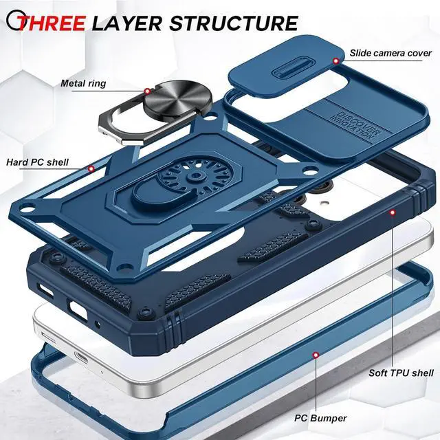 Alt view image 3 of 7 - Compatible for  Galaxy A16-5G Phone Case: Galaxy A16 Screen Protector Tempered Glass X 2 with A16 5G Case Kickstand Heavy Duty Shockproof para Cell Phone Cover Galaxy A16 5G Blue