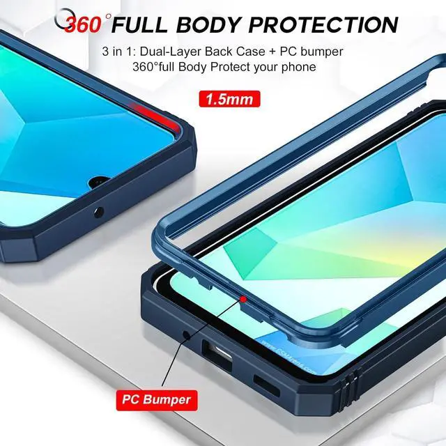 Alt view image 5 of 7 - Compatible for  Galaxy A16-5G Phone Case: Galaxy A16 Screen Protector Tempered Glass X 2 with A16 5G Case Kickstand Heavy Duty Shockproof para Cell Phone Cover Galaxy A16 5G Blue