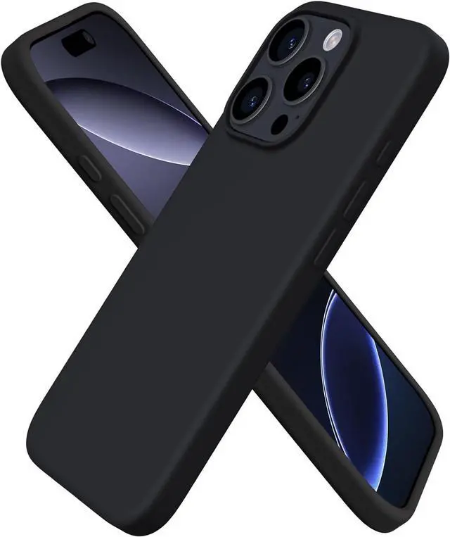 Main image of Compatible with iPhone 16 Pro Case 6.3 Slim Liquid Silicone 3 Layers Soft Gel Rubber Shockproof Protective Case with Anti-Scratch Microfiber Lining-Black