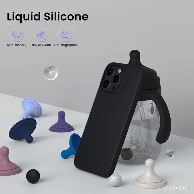 Alt view image 3 of 7 - Compatible with iPhone 16 Pro Case 6.3 Slim Liquid Silicone 3 Layers Soft Gel Rubber Shockproof Protective Case with Anti-Scratch Microfiber Lining-Black