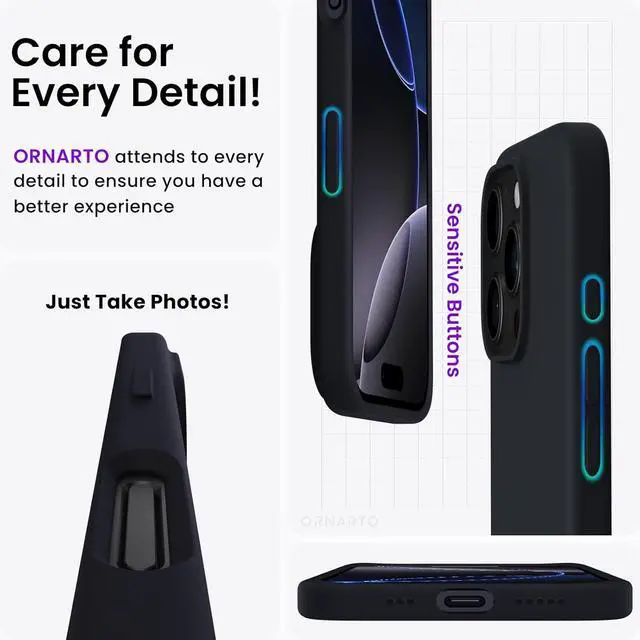Alt view image 5 of 7 - Compatible with iPhone 16 Pro Case 6.3 Slim Liquid Silicone 3 Layers Soft Gel Rubber Shockproof Protective Case with Anti-Scratch Microfiber Lining-Black