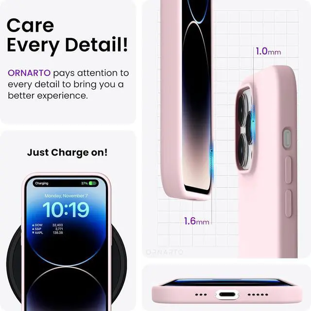 Alt view image 5 of 7 - Compatible with iPhone 14 Pro Case 6.1 Slim Liquid Silicone 3 Layers Full Covered Soft Gel Rubber Phone Case Protective Cover with Microfiber Lining 6.1 inch-Chalk Pink