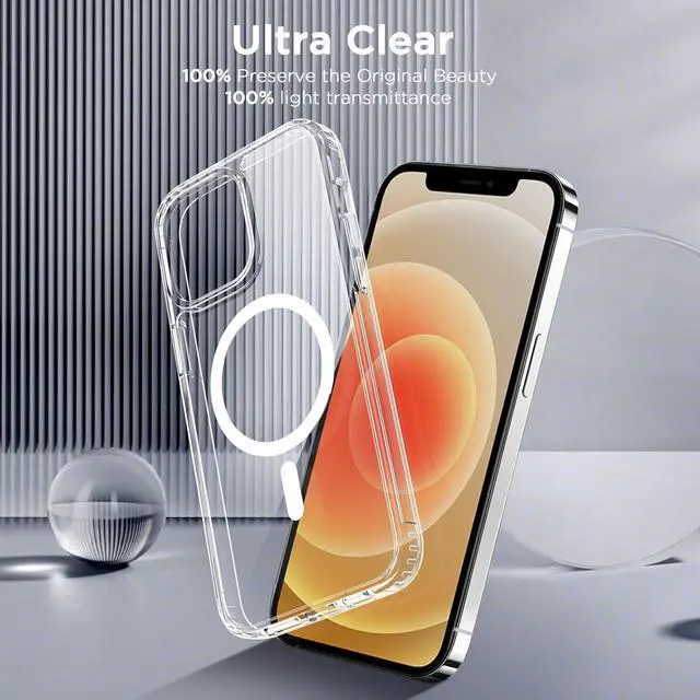 Alt view image 5 of 7 - Magnetic Case for iPhone 12 & iPhone 12 Pro 6.1 inch-Compatible with MagSafe & Magnetic Car Phone Mount Not Yellowing Anti-Scratch (Clear)