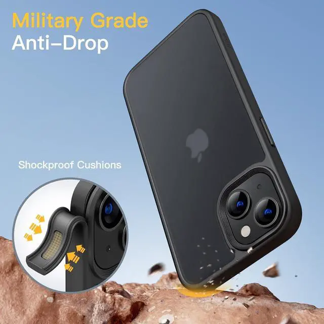 Alt view image 3 of 6 - Matte Case for iPhone 13 6.1-Inch Shockproof Military Grade Drop Protection Frosted Translucent Back Phone Cover Anti-Fingerprint (Black)