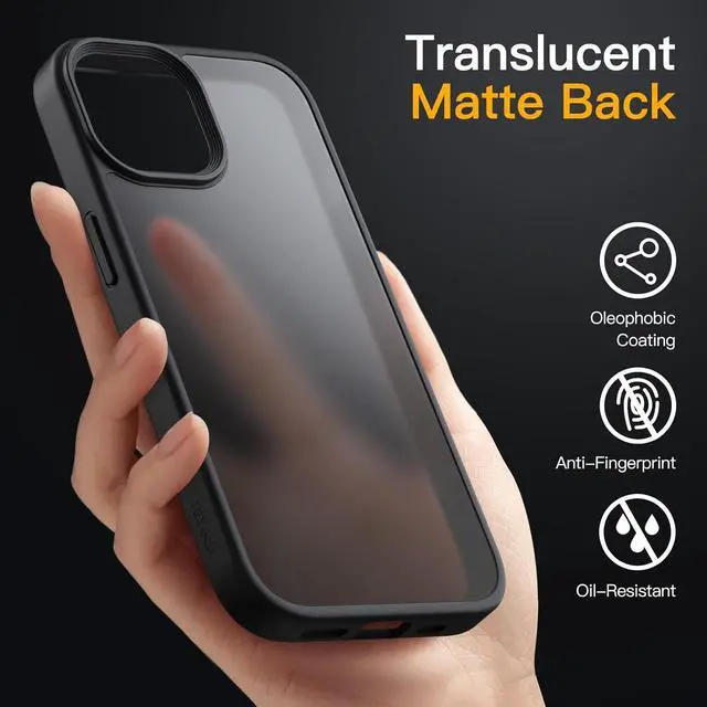 Alt view image 4 of 6 - Matte Case for iPhone 13 6.1-Inch Shockproof Military Grade Drop Protection Frosted Translucent Back Phone Cover Anti-Fingerprint (Black)
