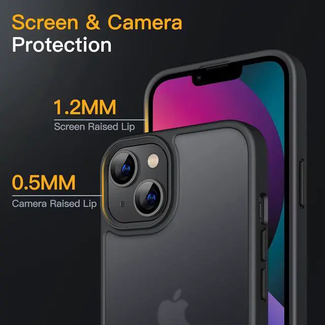 Alt view image 5 of 6 - Matte Case for iPhone 13 6.1-Inch Shockproof Military Grade Drop Protection Frosted Translucent Back Phone Cover Anti-Fingerprint (Black)