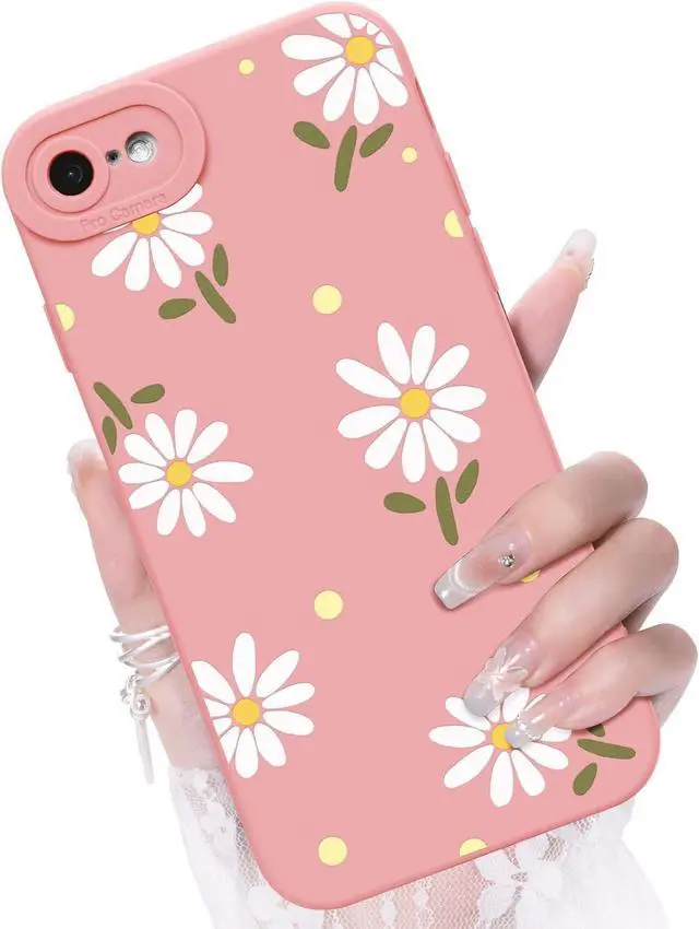 Main image of Compatible with iPhone SE/8/7 Phone Case Fashion Flower Pattern Design Girls Women Liquid Silicone Cover Slim Shockproof and Scratch-Resistant Soft Case for iPhone SE/8/7- Pink