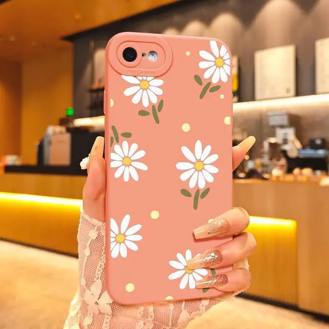 Alt view image 2 of 6 - Compatible with iPhone SE/8/7 Phone Case Fashion Flower Pattern Design Girls Women Liquid Silicone Cover Slim Shockproof and Scratch-Resistant Soft Case for iPhone SE/8/7- Pink