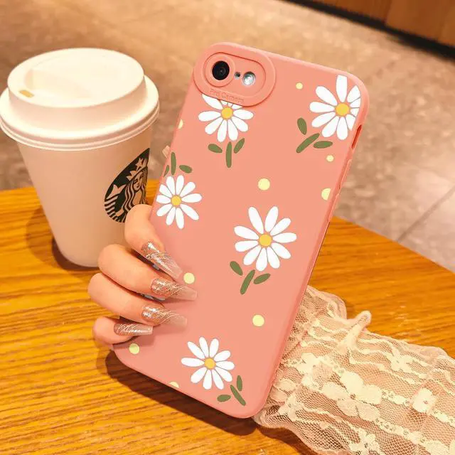 Alt view image 4 of 6 - Compatible with iPhone SE/8/7 Phone Case Fashion Flower Pattern Design Girls Women Liquid Silicone Cover Slim Shockproof and Scratch-Resistant Soft Case for iPhone SE/8/7- Pink