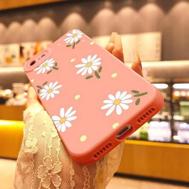 Alt view image 5 of 6 - Compatible with iPhone SE/8/7 Phone Case Fashion Flower Pattern Design Girls Women Liquid Silicone Cover Slim Shockproof and Scratch-Resistant Soft Case for iPhone SE/8/7- Pink