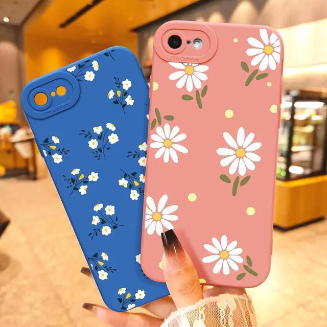 Alt view image 6 of 6 - Compatible with iPhone SE/8/7 Phone Case Fashion Flower Pattern Design Girls Women Liquid Silicone Cover Slim Shockproof and Scratch-Resistant Soft Case for iPhone SE/8/7- Pink