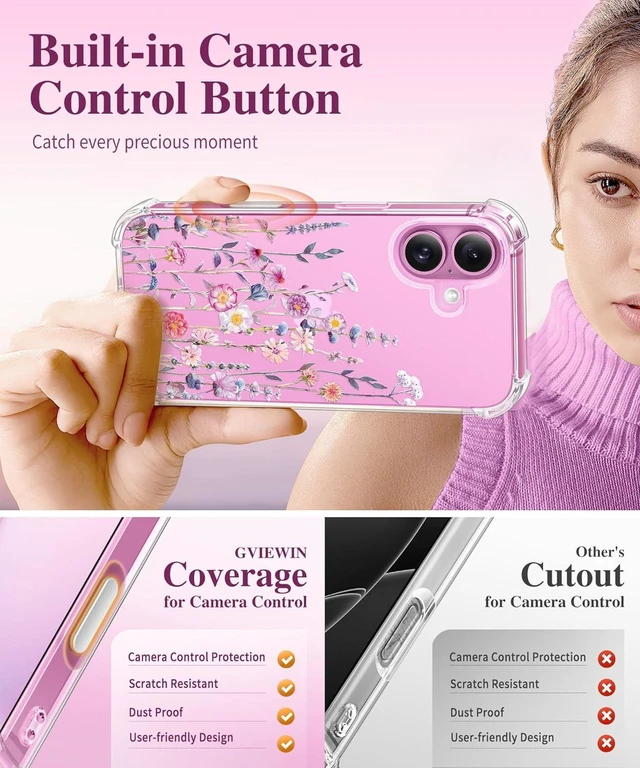 Alt view image 5 of 7 - for iPhone 16 Case Floral Screen Protector & Camera Lens Protector