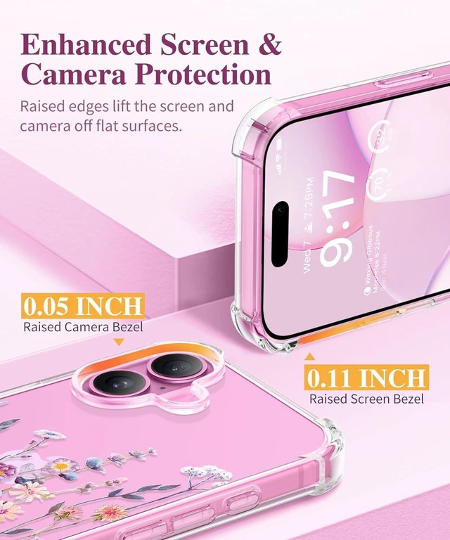 Alt view image 7 of 7 - for iPhone 16 Case Floral Screen Protector & Camera Lens Protector