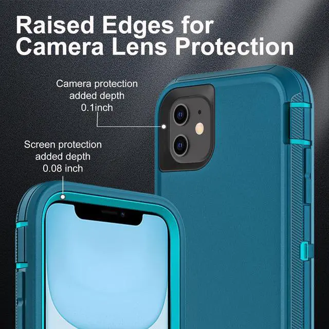 Alt view image 3 of 6 - for iPhone 11 Case Military Grade 3 in 1 Heavy Duty Shockproof/Drop Proof/Dust Proof Case with 2Pcs Tempered Glass Screen Protector (Blue/Turquoise)