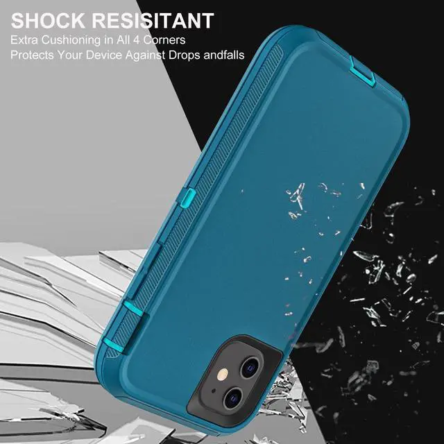 Alt view image 5 of 6 - for iPhone 11 Case Military Grade 3 in 1 Heavy Duty Shockproof/Drop Proof/Dust Proof Case with 2Pcs Tempered Glass Screen Protector (Blue/Turquoise)