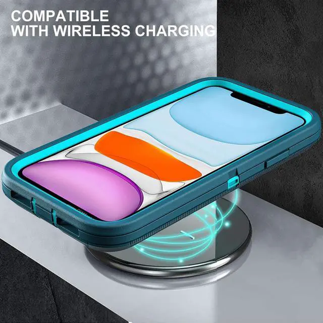 Alt view image 6 of 6 - for iPhone 11 Case Military Grade 3 in 1 Heavy Duty Shockproof/Drop Proof/Dust Proof Case with 2Pcs Tempered Glass Screen Protector (Blue/Turquoise)