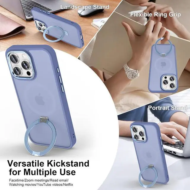 Alt view image 3 of 7 - Magnetic for iPhone 16 Pro Max Case with Invisible Stand [10 FT Drop Protection] [Velvety Touch] Slim Translucent Matte Back Shockproof Phone Case for iPhone 16 Pro Max 6.9 Sierra Blue