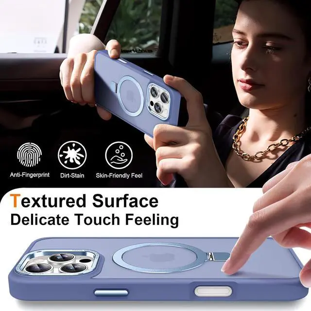Alt view image 5 of 7 - Magnetic for iPhone 16 Pro Max Case with Invisible Stand [10 FT Drop Protection] [Velvety Touch] Slim Translucent Matte Back Shockproof Phone Case for iPhone 16 Pro Max 6.9 Sierra Blue