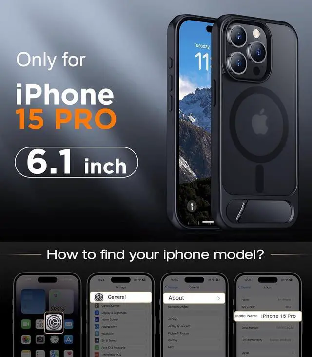 Alt view image 2 of 7 - Magnetic Compatible with iPhone 15 Pro Case [Built-in Invisible Kickstand][Compatible with MagSafe] [Military Grade Shockproof] Slim Translucent Matte Phone Case for iPhone 15 Pro 6.1
