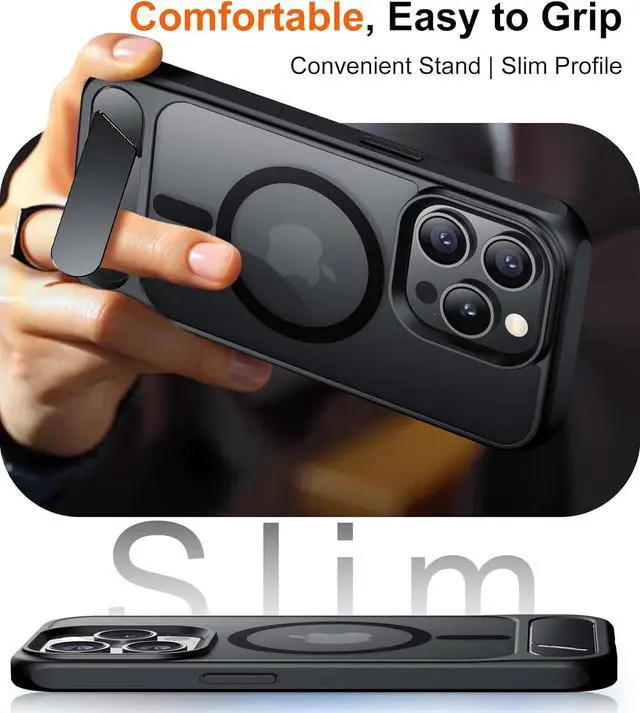 Alt view image 7 of 7 - Magnetic Compatible with iPhone 15 Pro Case [Built-in Invisible Kickstand][Compatible with MagSafe] [Military Grade Shockproof] Slim Translucent Matte Phone Case for iPhone 15 Pro 6.1