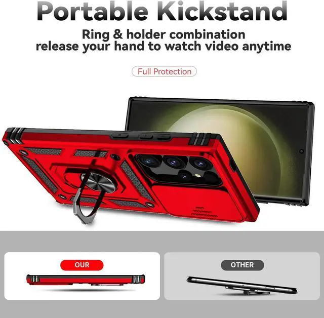 Alt view image 6 of 7 - Case for  Galaxy S25 Ultra Case with HD Screen Protector & Kickstand & Slide Camera Cover [ Military-Grade ] Protective Phone Case for Galaxy S25 Ultra 6.9 Red