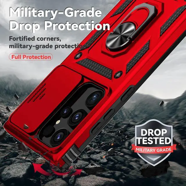 Alt view image 7 of 7 - Case for  Galaxy S25 Ultra Case with HD Screen Protector & Kickstand & Slide Camera Cover [ Military-Grade ] Protective Phone Case for Galaxy S25 Ultra 6.9 Red