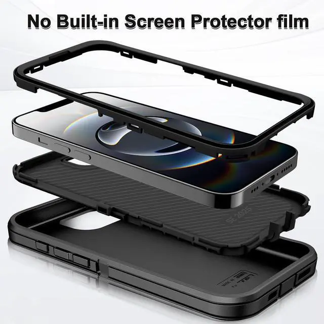 Alt view image 2 of 7 - for iPhone 16e Case Heavy Duty 3-Layer[Shockproof][Dropproof][Dust-Proof] Military Grade Rugged Full Body Protection Cover Case for  iPhone 16e 6.1 inch 2025 Black