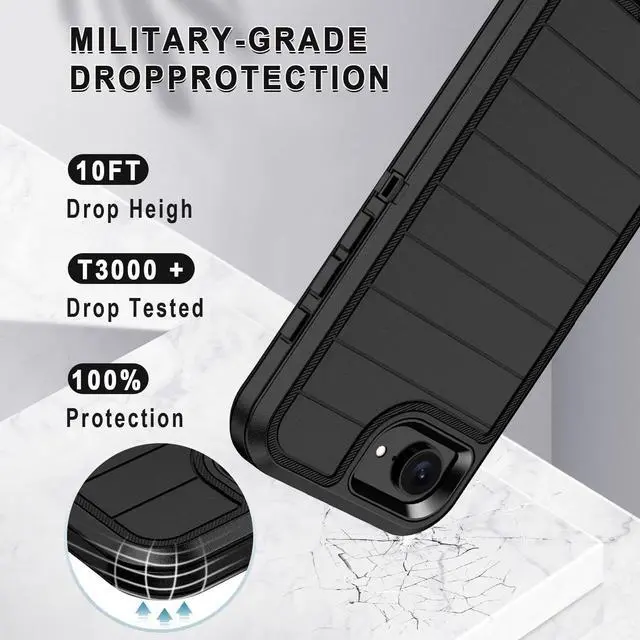 Alt view image 3 of 7 - for iPhone 16e Case Heavy Duty 3-Layer[Shockproof][Dropproof][Dust-Proof] Military Grade Rugged Full Body Protection Cover Case for  iPhone 16e 6.1 inch 2025 Black