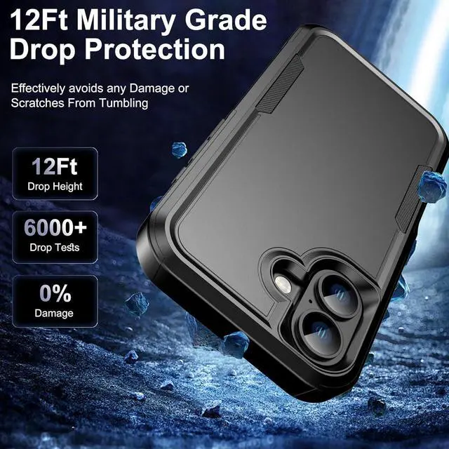 Alt view image 6 of 7 - for iPhone 16 Case [Shockproof] [Dropproof] [Heavy Duty Protection] [Pocket-Friendly] Slim & Tough Non-Slip Protective Phone Cover for iPhone16 6.1inch Black