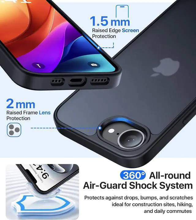 Alt view image 3 of 6 - iPhone 16e Case [16FT Military Grade Drop Protection] Anti-Slip Anti-Scratch Slim Frosted Matte Translucent Cover 16e Phone Case for iPhone 16 e case 6.1 Frosted Black
