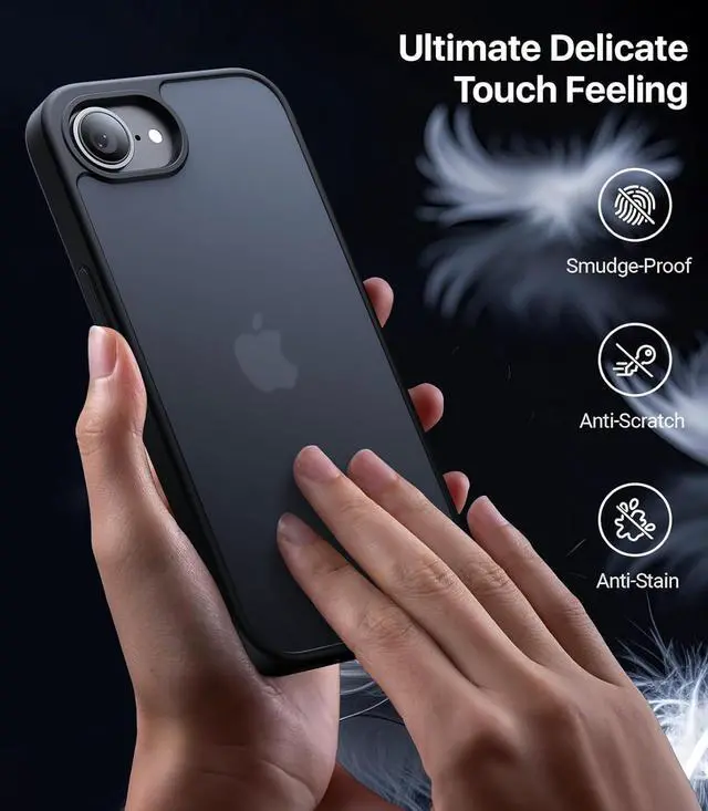 Alt view image 4 of 6 - iPhone 16e Case [16FT Military Grade Drop Protection] Anti-Slip Anti-Scratch Slim Frosted Matte Translucent Cover 16e Phone Case for iPhone 16 e case 6.1 Frosted Black
