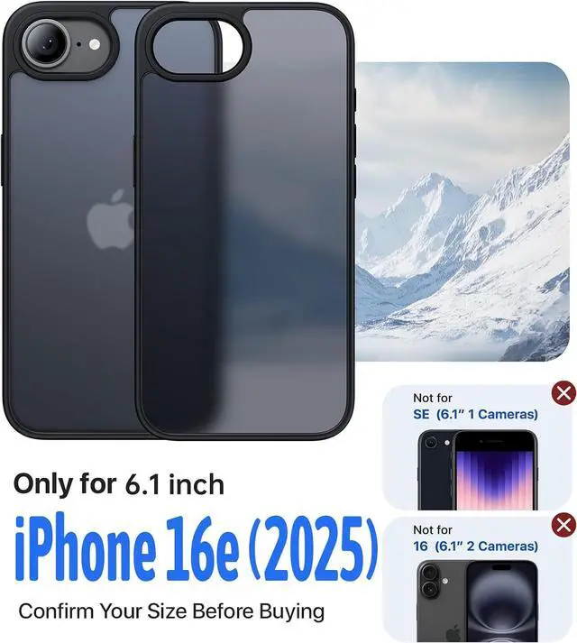 Alt view image 6 of 6 - iPhone 16e Case [16FT Military Grade Drop Protection] Anti-Slip Anti-Scratch Slim Frosted Matte Translucent Cover 16e Phone Case for iPhone 16 e case 6.1 Frosted Black