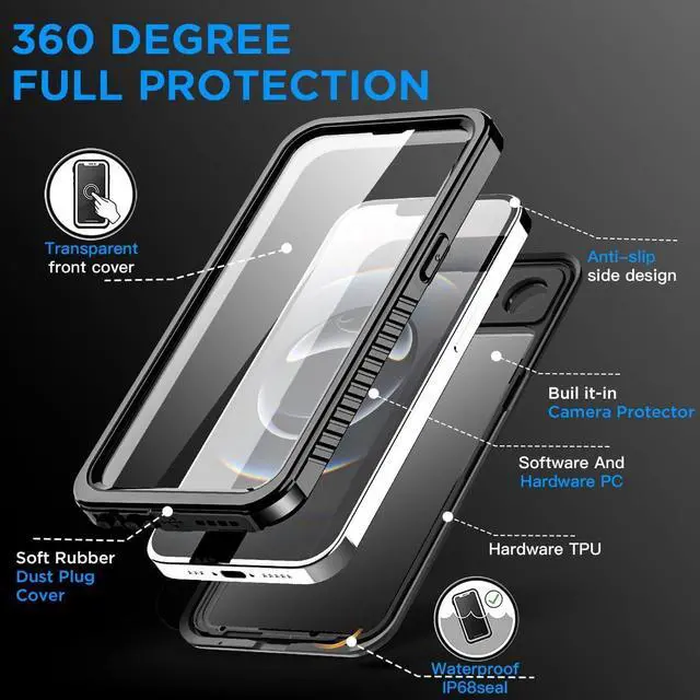 Alt view image 4 of 7 - for iPhone 16e Case Waterproof Clear Water Proof Shockproof Dustproof Snowproof Full Body Rugged Transparent Underwater Phone Case for iPhone 16e 2025 Built-in Screen Protector