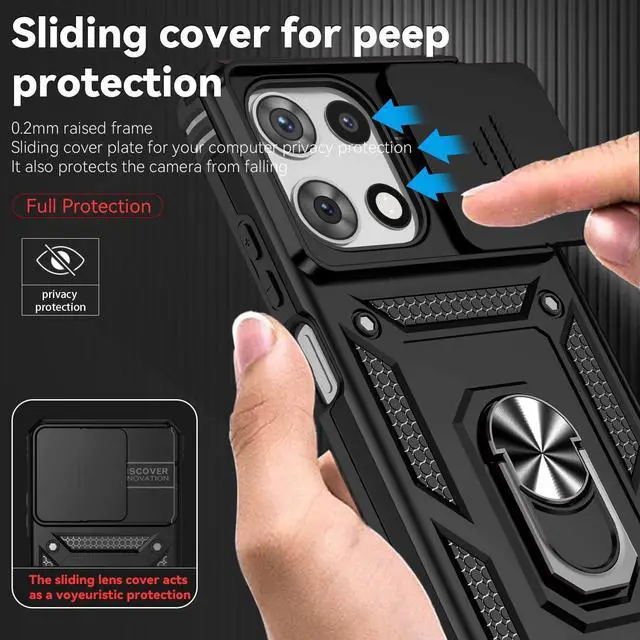 Alt view image 5 of 7 - for Motorola Moto G 2025 Case with Slide Camera Cover HD Screen Protector [Military Grade 16ft. Drop Tested] Magnetic Ring Holder Kickstand Protective Phone Case for Motorola Moto G 2025 Black