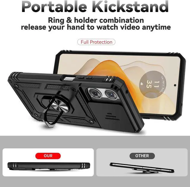 Alt view image 7 of 7 - for Motorola Moto G 2025 Case with Slide Camera Cover HD Screen Protector [Military Grade 16ft. Drop Tested] Magnetic Ring Holder Kickstand Protective Phone Case for Motorola Moto G 2025 Black